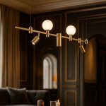 Modern Brass Linear Pendant Light – Dual Globe & Spotlight Design - Image 4