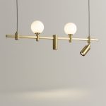 Modern Brass Linear Pendant Light – Dual Globe & Spotlight Design - Image 5
