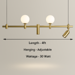 Modern Brass Linear Pendant Light – Dual Globe & Spotlight Design - Image 6