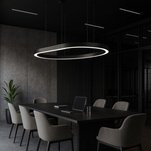 Black Oval Bottom Lit Led Pendant Light (60W, 4ft × 2ft)