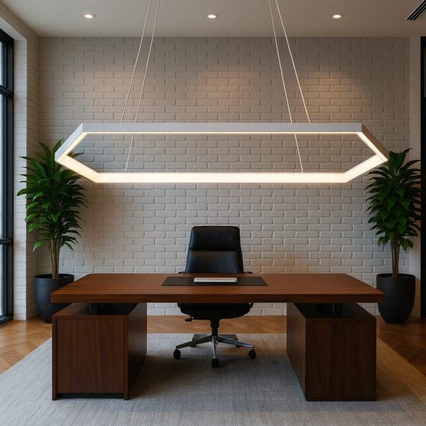 White Hexagon Shaped Led 4 Feet Modern Chandelier